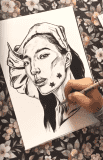 Портрет от художницы Чойганы Карди ручками Pigma. Видео.