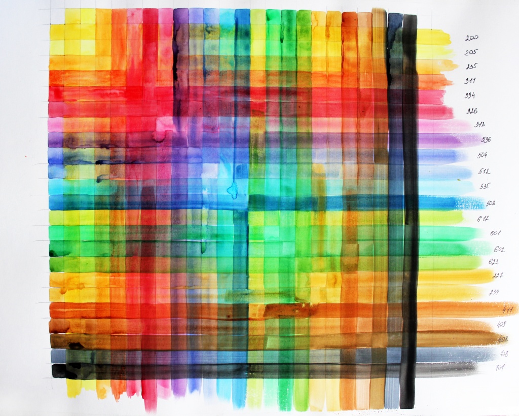 Таблица наложения цветов акварельных красок Talens Art Creation.