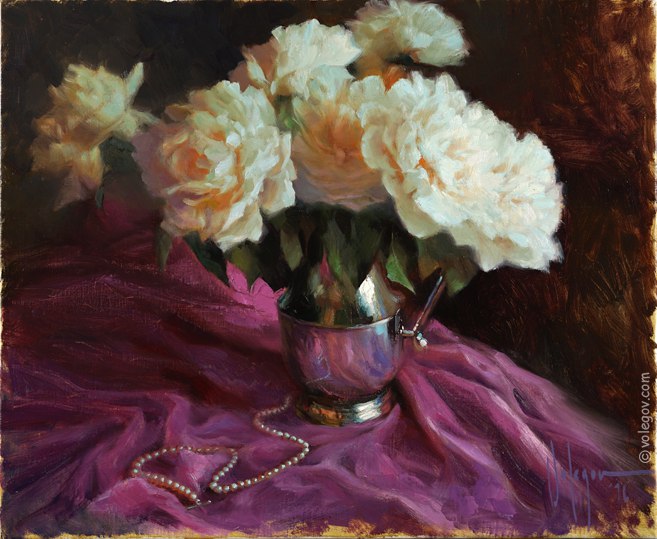"Peonies and pearls" 61x50 cm, oil on canvas, October 2016